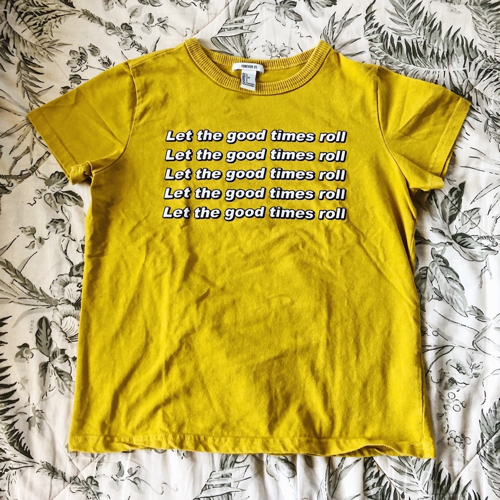 Forever 21 Let The Good Times Roll Yellow Tee